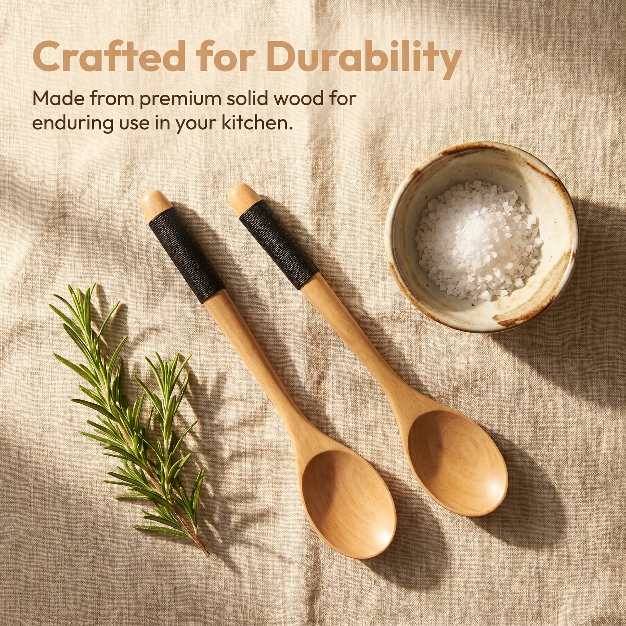 Unique Bargains Wood Non Stick Cookware Kitchen Utensils Set Natural A 2Pcs