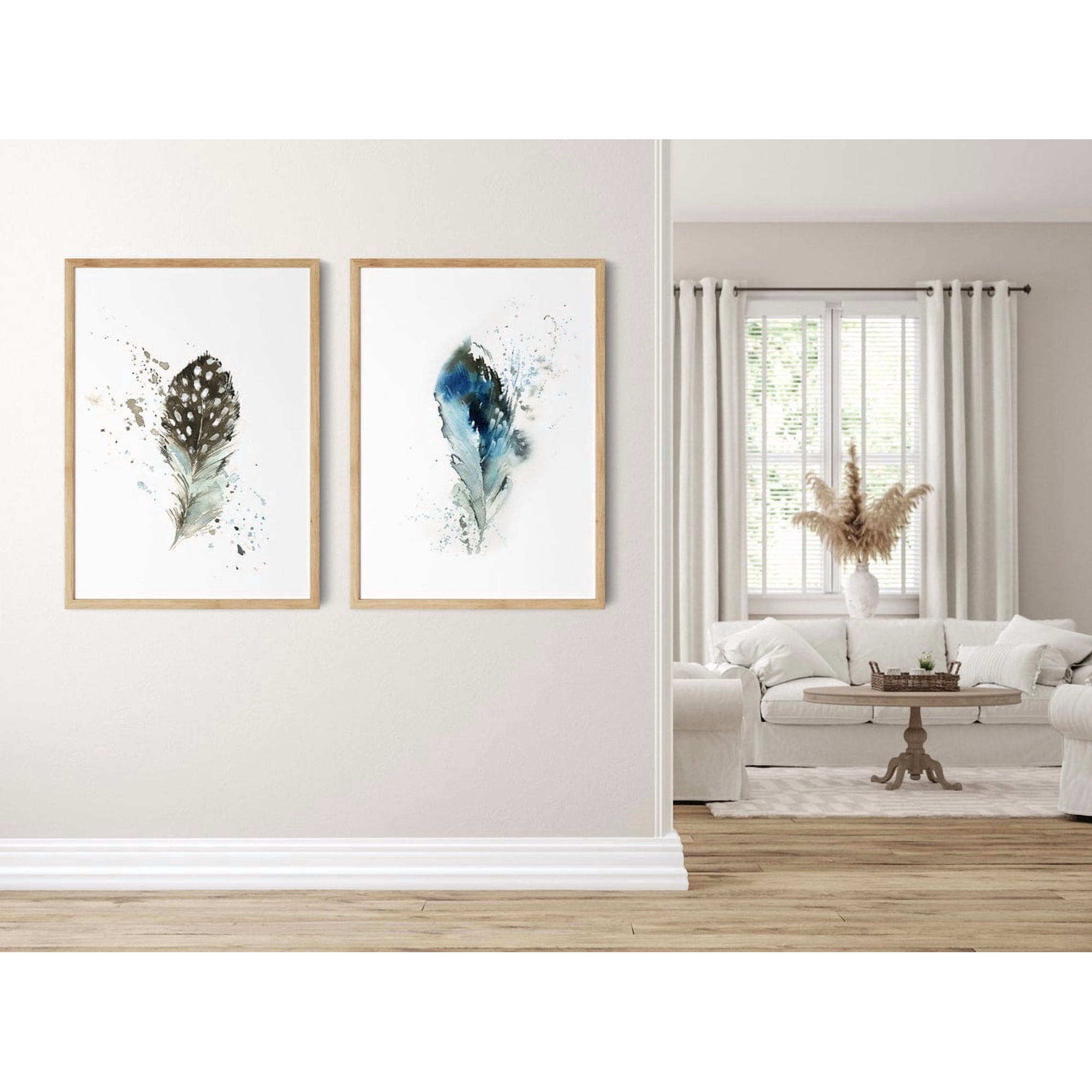 Feather Wall Art Prints Set Minimalist Nature Decor