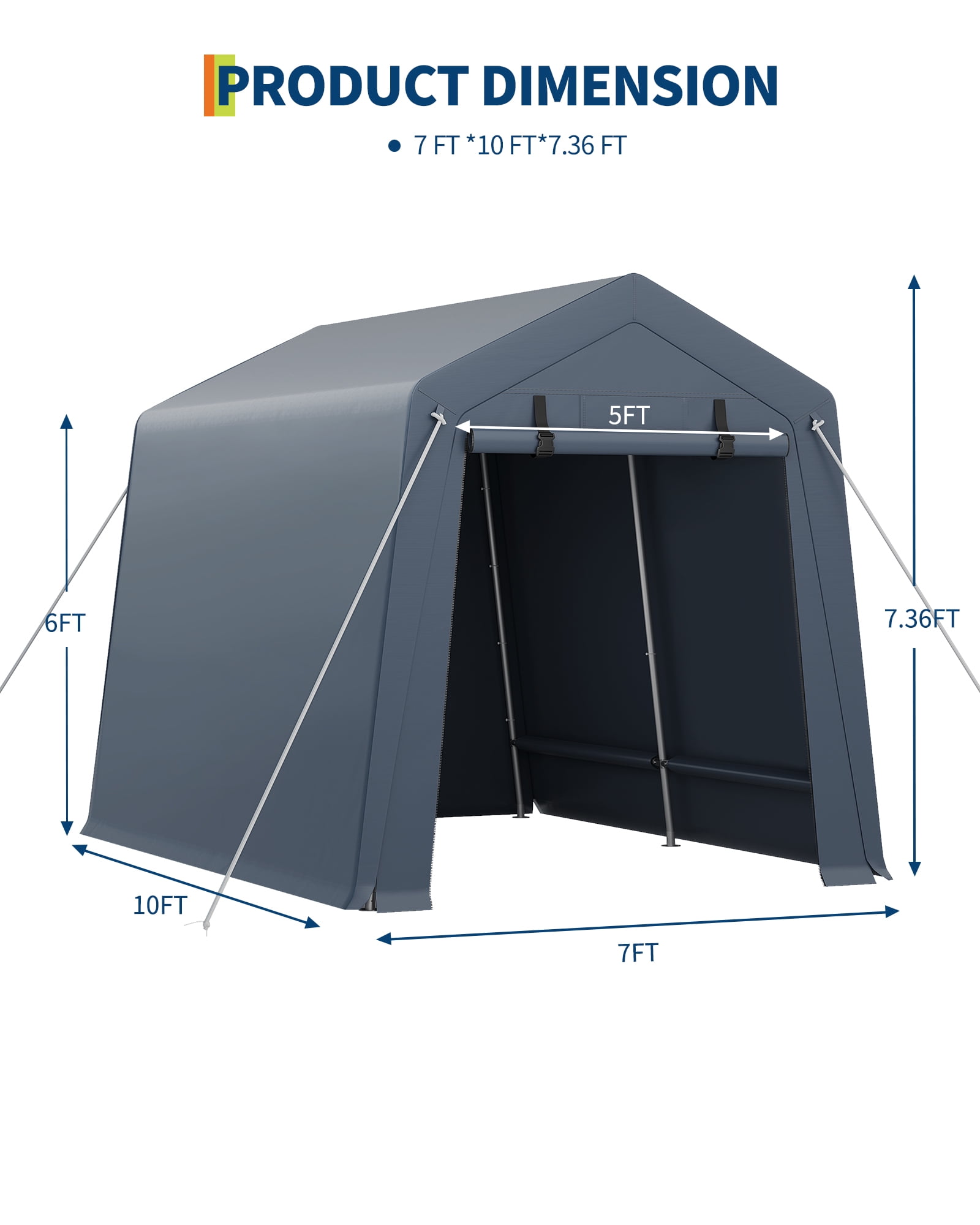 TEQIN 7x10 FT Outdoor Portable Storage Shed with Roll-Up Door & Vent,240G Heavy-Duty Shelter Waterproof PE Tarp, UV-Resistant Storage Sheds for Motorcycle, Bike,Firewood, Lawn Mower and Tools