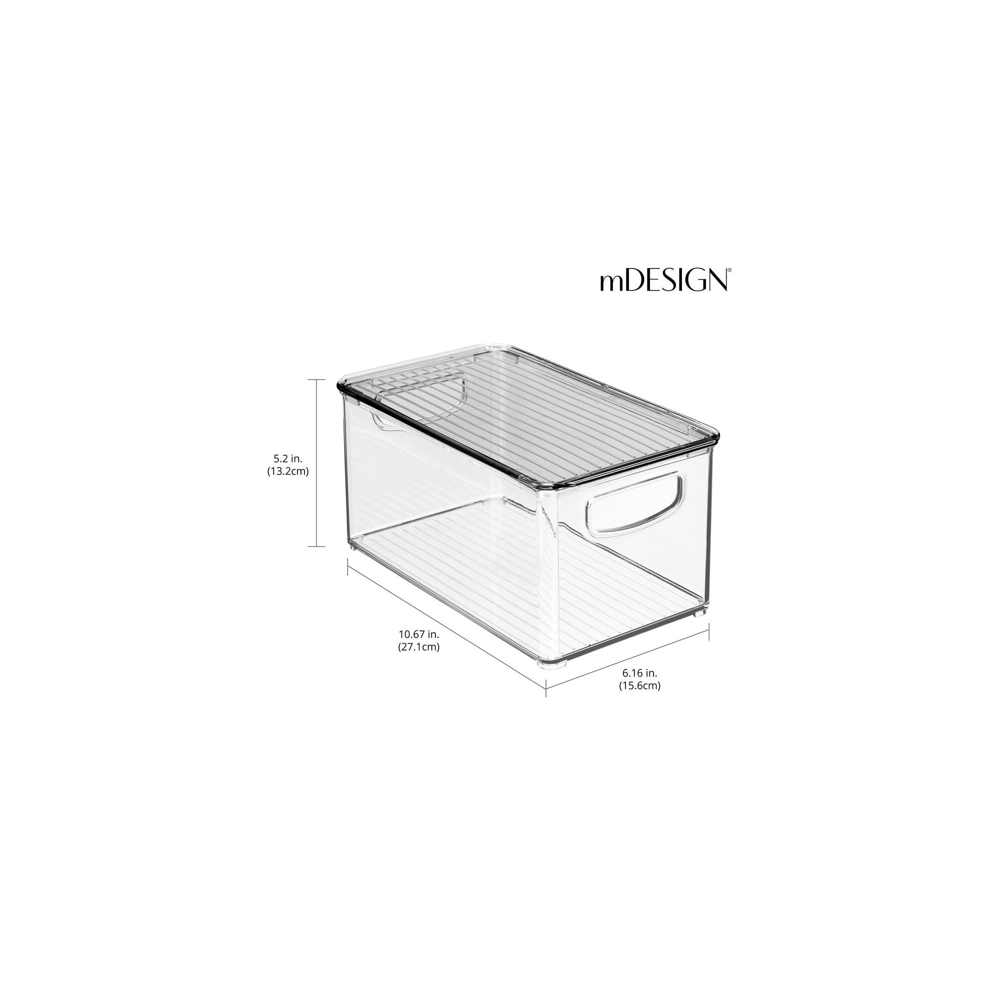 mDesign Plastic Deep Kitchen Storage Bin Box, Lid/Handles, 6 Pack, Clear/Gray