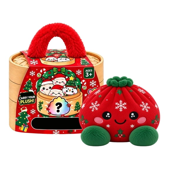 Mystery Christmas Stuffed Dumpling Plush Squishy Toy,Cute Dumpling Squishies Sensory Fidget Toy with Steamer Box & Fuzzy Handle,Stress Relief Desk Toy,Christmas and Birthday Gift