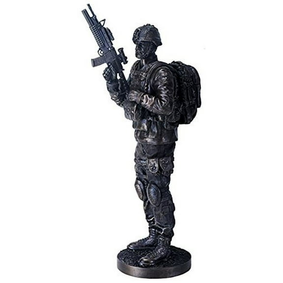 14 Inch Black Navy Seals Figurine on Guard with Rifle and Full Gear