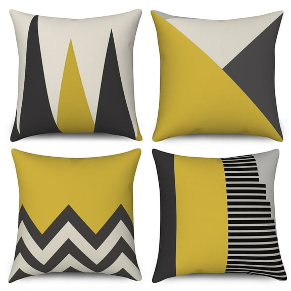 Pbobriich 4PCS Geometric Black Yellow Decorative Throw Pillow Case, Square Cushion Cover Pillow Cover for Couch Sofa,18x18in