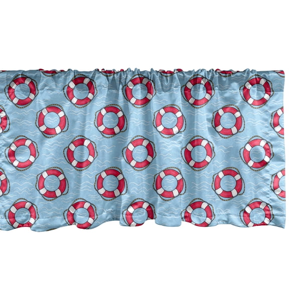 Ambesonne Aqua Blue Window Valance, Ocean Swimming, 54" X 18", Pale Blue Pink White