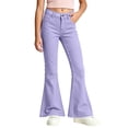 thumbnail image 3 of QIUOMBBP Girls School Uniform Pants Button Front Flared Leg Dress Pant Preppy First Day Of School Outfits Purple, 3 of 8