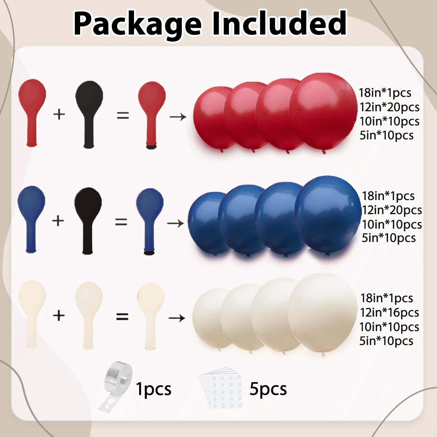 Red White Blue Balloons Arch Kit, Double Stuffed Dark Ruby Red Navy Blue Ivory White Balloons Garland for Patriotic Baseball Graduation Nautical Birthday Party Independence Day Decoration