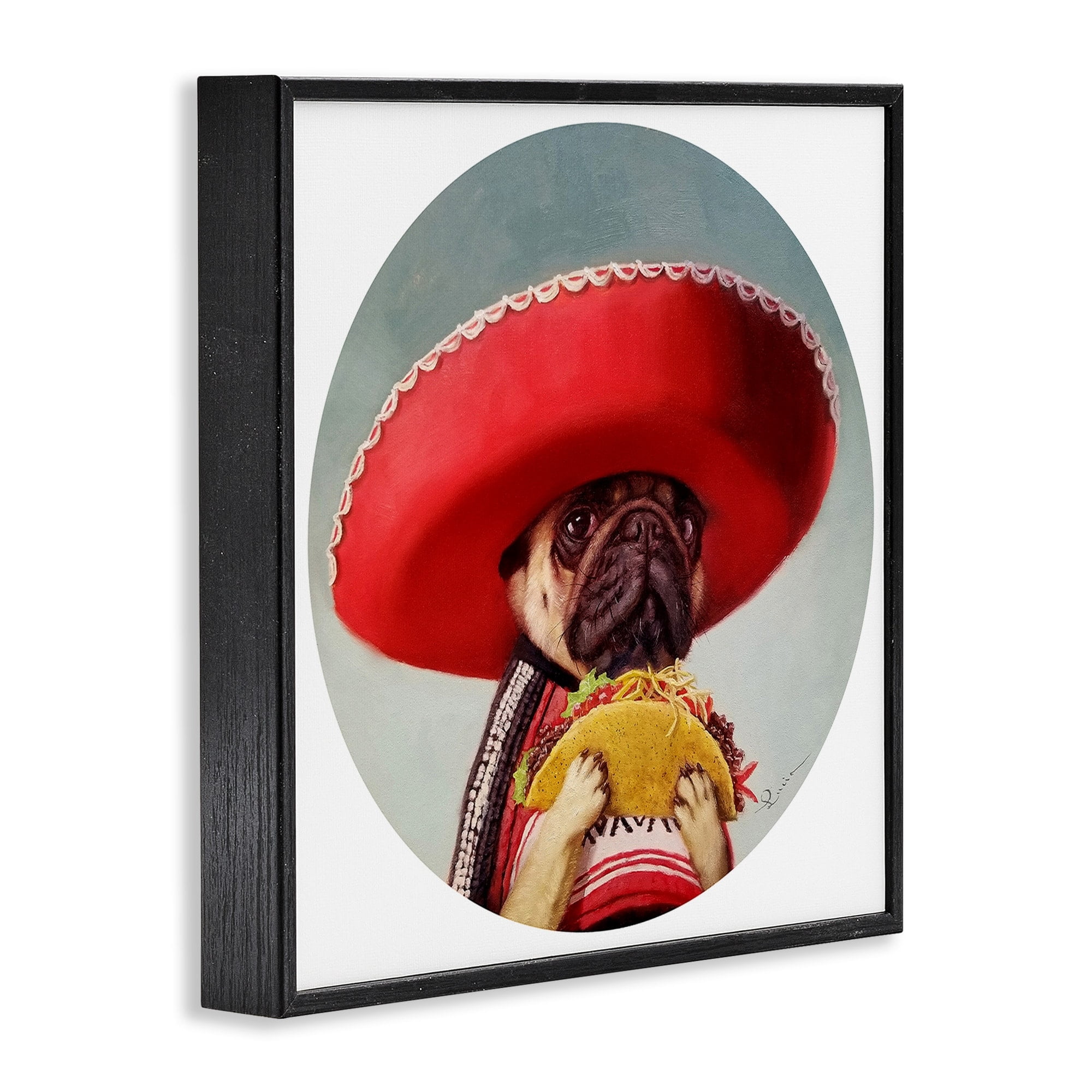 Stupell Industries Pug in Sombrero with Taco Fun Dog Painting Designed by Lucia Heffernan