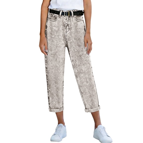 QURATI Women's Summer Lightweight High Waisted Loose Straight Cut Retro Harem Jeans Womens Bottoms Beige L