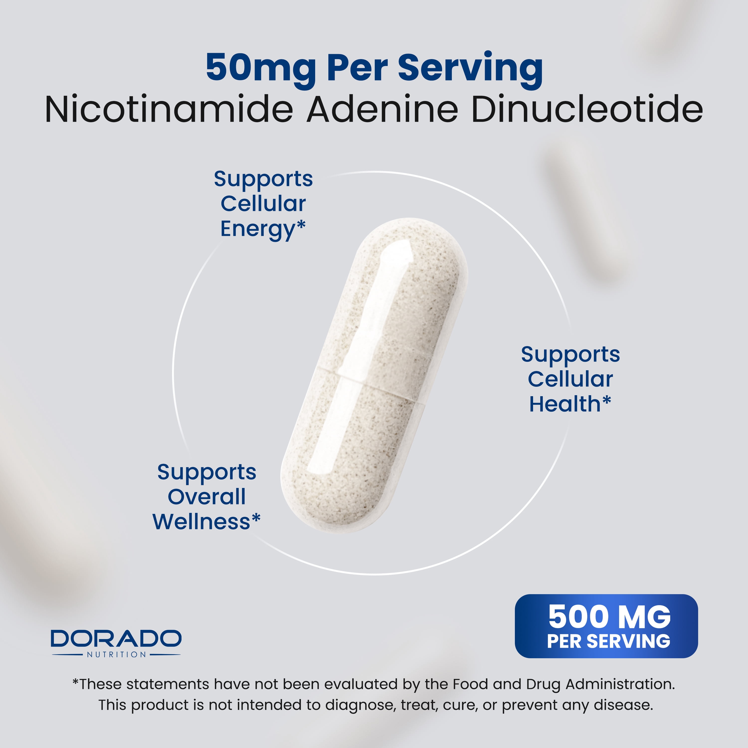 NAD Supplement (500mg Per Serving) NAD+Supplement Nicotinamide Adenine Dinucleotide for Women & Men Support NAD+ (Third Party Tested, Vegan Safe, No Fillers - Non GMO & USA Made - 60 Count)