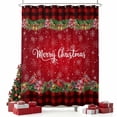 thumbnail image 2 of Red Plaid Christmas Shower Curtain, Xmas Snowflake Poinsettia Botanical Waterproof Fabric Shower Curtains with 12 Hooks, Bathroom Curtain Set for Bathroom Accessories Decor, 36 x 78 Inches, 2 of 9