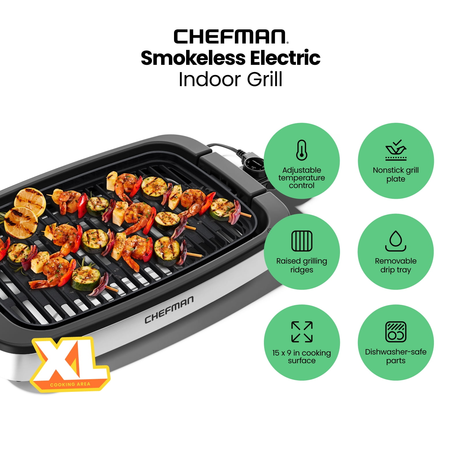 Chefman Electric Smokeless Indoor Grill with Nonstick Coating - Black, 15  in - Fred Meyer