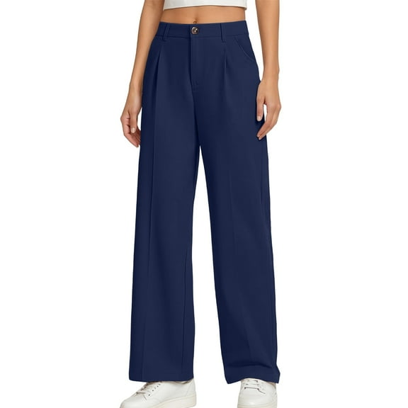 TGPMGRZ Girls Wide Leg Dress Pants High Waisted School Uniform Pants Preppy Clothes 5-14Y Navy 11-12 Years