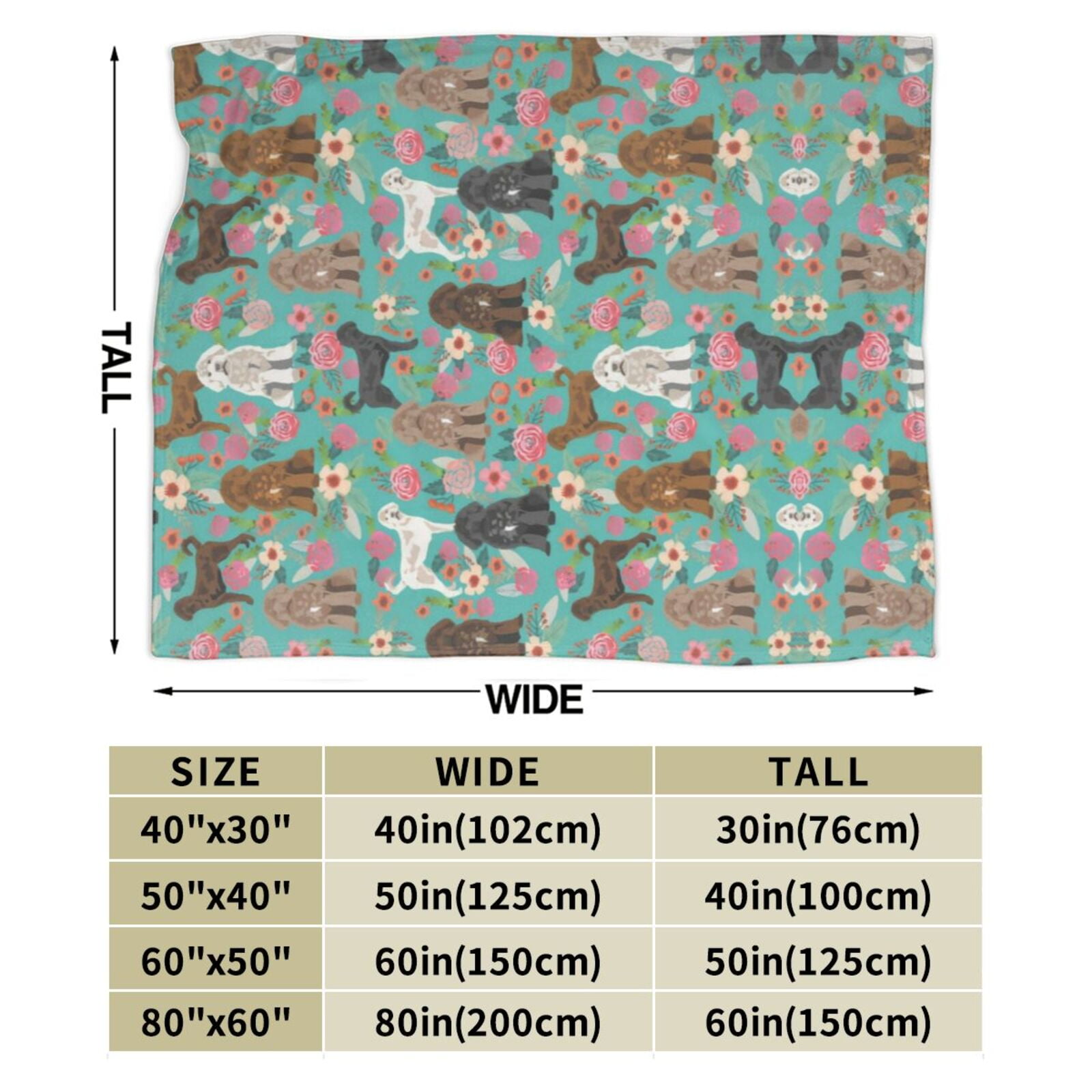 Wijzvio Labradoodle Dogs Lovers Flower Floral Throw Blanket Soft Fuzzy Fleece Blanket For Couch Bed Living Room Decoration 80"X60"