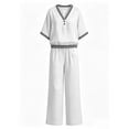 thumbnail image 7 of Cagogo Women Plus Size 2 Piece Set V Neck Short Sleeve Top Wide Leg Pants Casual Summer Boho Vacation Outfits Loose Matching Lounge Sets Tracksuits Travel Cruise Clothes, White 2XL, 7 of 7