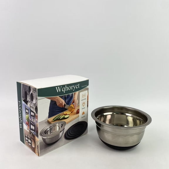 Wqhoryct Salad bowls,Stainless Salad bowls Bowls - Large ,Bowls Dishwasher & Microwave,Sturdy and Stackable Kitchen Bowl for Serving,Oatmeal,Black