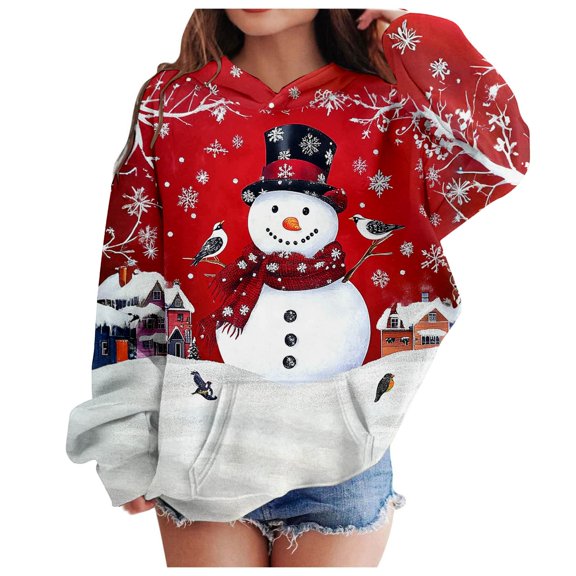 Christmas Hoodie Christmas Patterns Long Sleeve Shirt Top with Pocket Oversized Hoodies Winter Clothes 11-12 Years