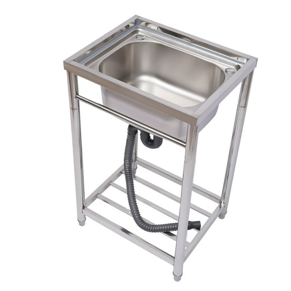 Kitchen Sink Washing Hand Basin with Storage Shelve Free Standing Stainless Steel Single Bowl Laundry Tub for Bathroom