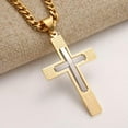 thumbnail image 4 of EOEMY Men Cross Pendant Necklace Stainless Steel Crucifix Curb Chain Gold Black Silver-Silver Gold-38Inch Or 96Cm, 4 of 5