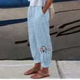 thumbnail image 5 of ROHUUQUE Cotton Linen Pants for Women Elastic High Waist Wide Leg Loose Printed Jogger Pant with Side Pockets Light Blue, 5 of 8