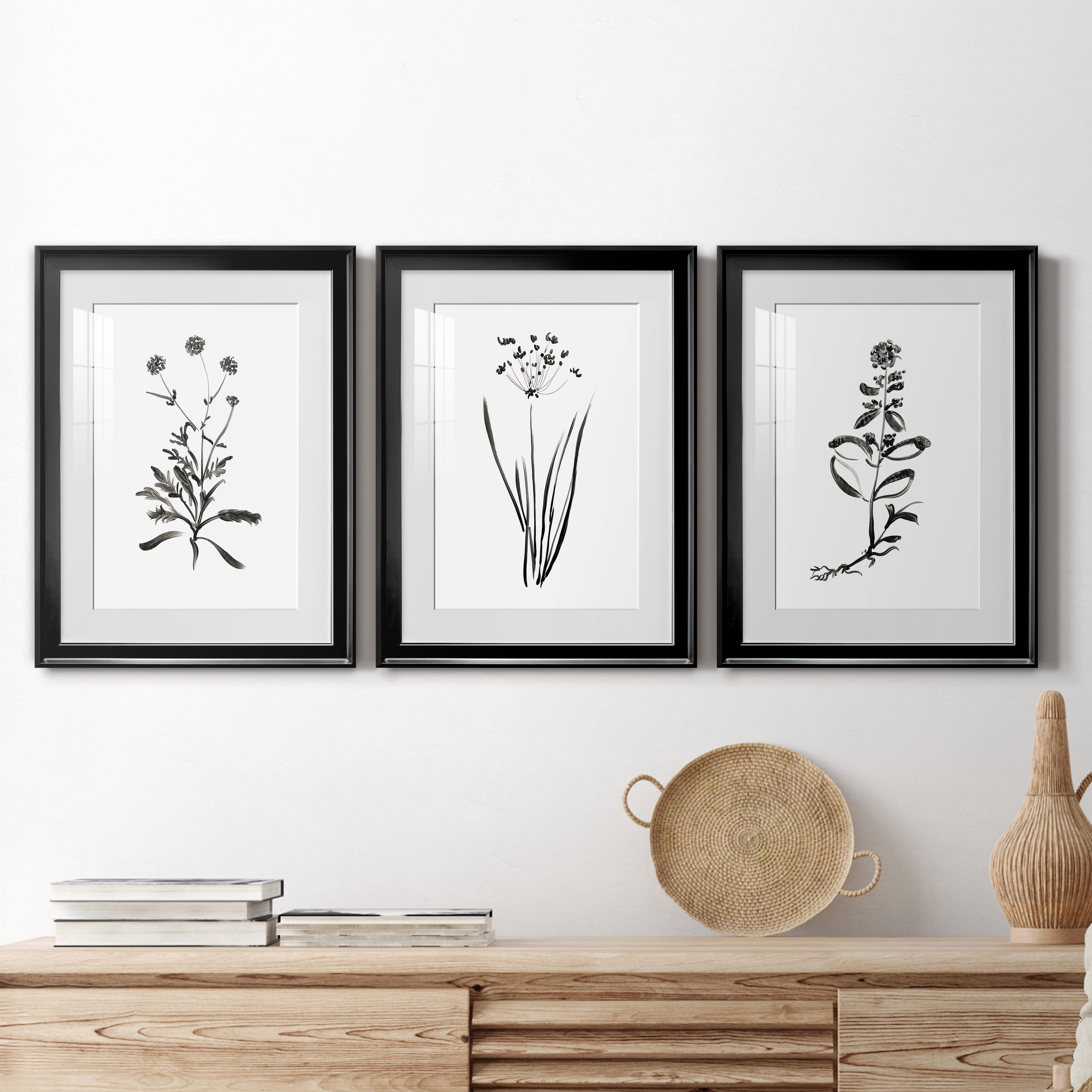 Inky Botanical I Premium Framed Prints Set of 3 - Ready to Hang - 22 x 30 Each - Black Frame
