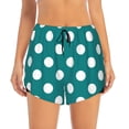 thumbnail image 4 of Lsque Teal And White Polka Dot Printed Women's Running Shorts with Liner Pockets,Elastic Quick Dry Workout Athletic Gym Yoga Shorts,Womens High Waist Shorts-Large, 4 of 9