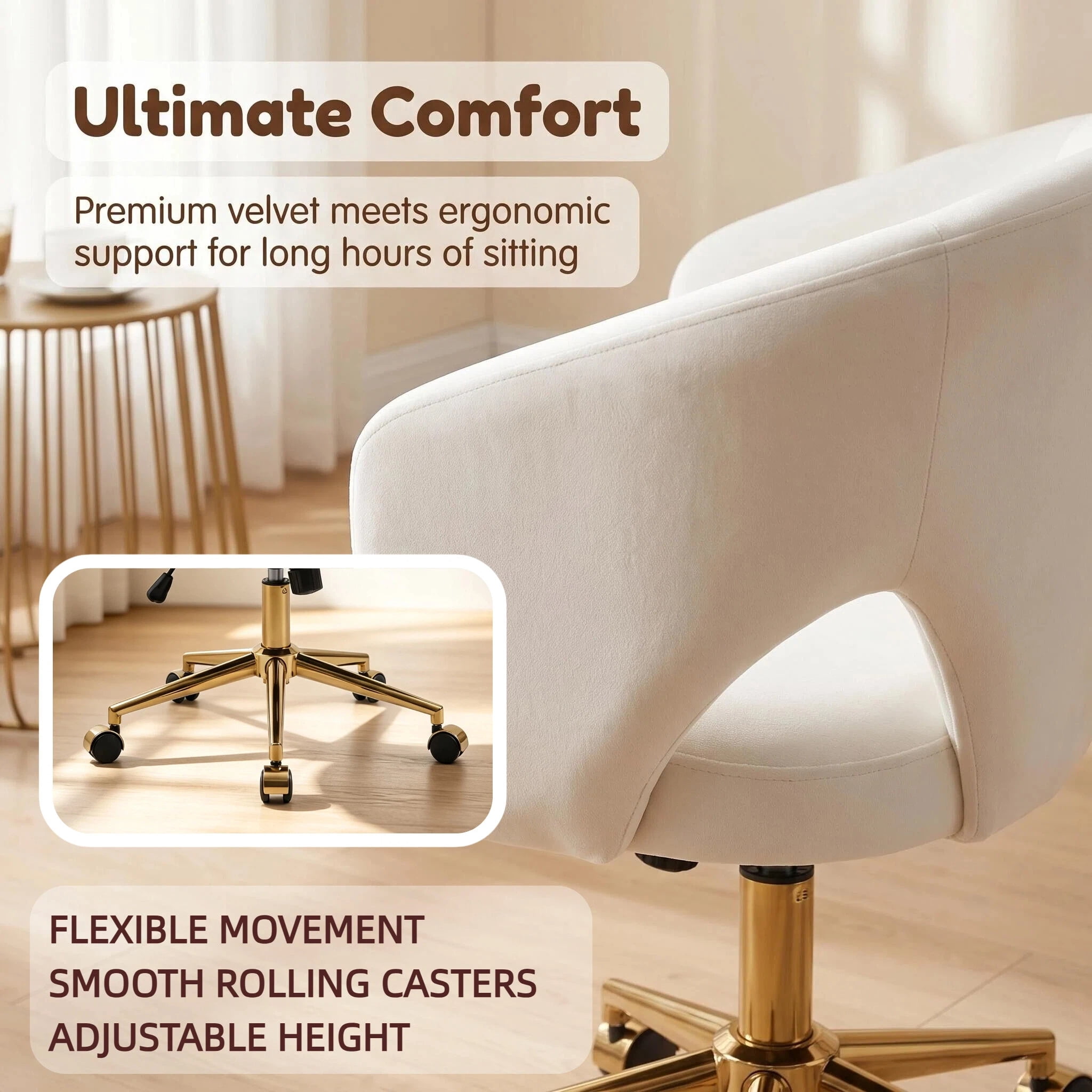 Garitin Office Chair and Ergonomic Swivel Desk Chair 23.6 Inch, Comfortable Seating with Memory Foam Cushion for Home Bedroom, White