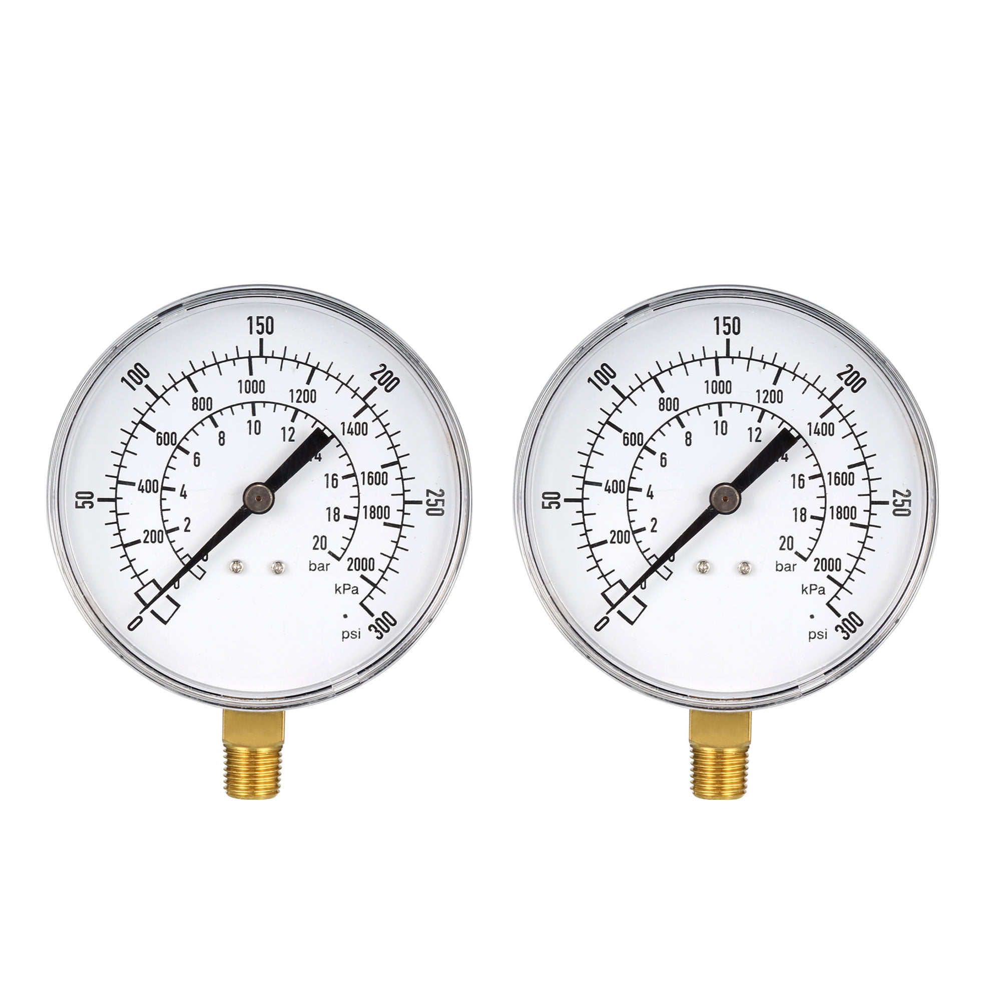 Pressure Gauge , 0300Psi/020 Bar/02000 kPa , 3.5" Dial , 1/4" NPT Male Bottom Mount ,with