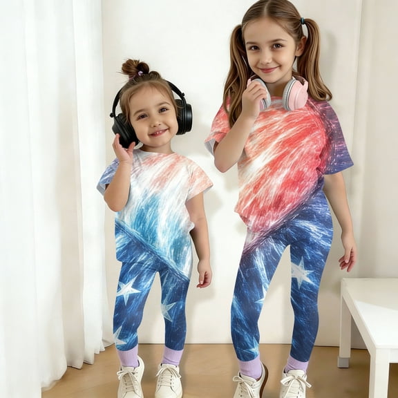 CCRFTGI 4th of july Outfits for Child Girls Size 10-12 Cute 1776 Lounge 2 Piece Outfits American Flag Short Sleeve T Shirt and Elastic Waist Pants Freedom Summer Outfits for Girls Pink 3-4 Years