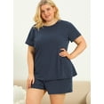 thumbnail image 3 of Women's Plus Size Pajamas Set Short Sleeve PolDots Nightwear Sleepwear Navy Blue 4X, 3 of 6