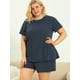 thumbnail image 3 of Women's Plus Size Pajamas Set Short Sleeve PolDots Nightwear Sleepwear Navy Blue 3X, 3 of 6