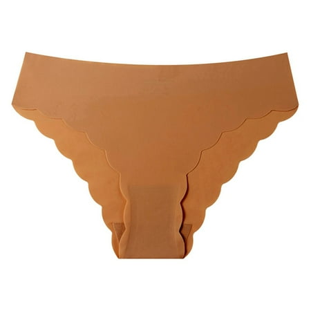 Seamless Panty Woman Underwear Sexy Brief Solid Underpant Wavy Edge Low Waist Brown L