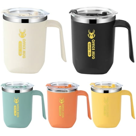

nbuaila 480ml Stainless Steel Mug Double-layer Anti-scalding and Leak-proof Large-capacity Water Cup with Dust-proof Cover Handle Coffee Milk Drink Insulation Tea Cup