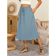 thumbnail image 4 of Gleelaud Flowy Skirt Midi Length Elastic High Waist A-Line Skirt with Pockets Boho Skirts for Women Blue Gray, 4 of 7