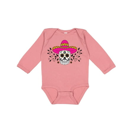 

Inktastic Sugar Skull Illustration with Floral Filigree Cinco De Mayo Gift Baby Boy or Baby Girl Long Sleeve Bodysuit