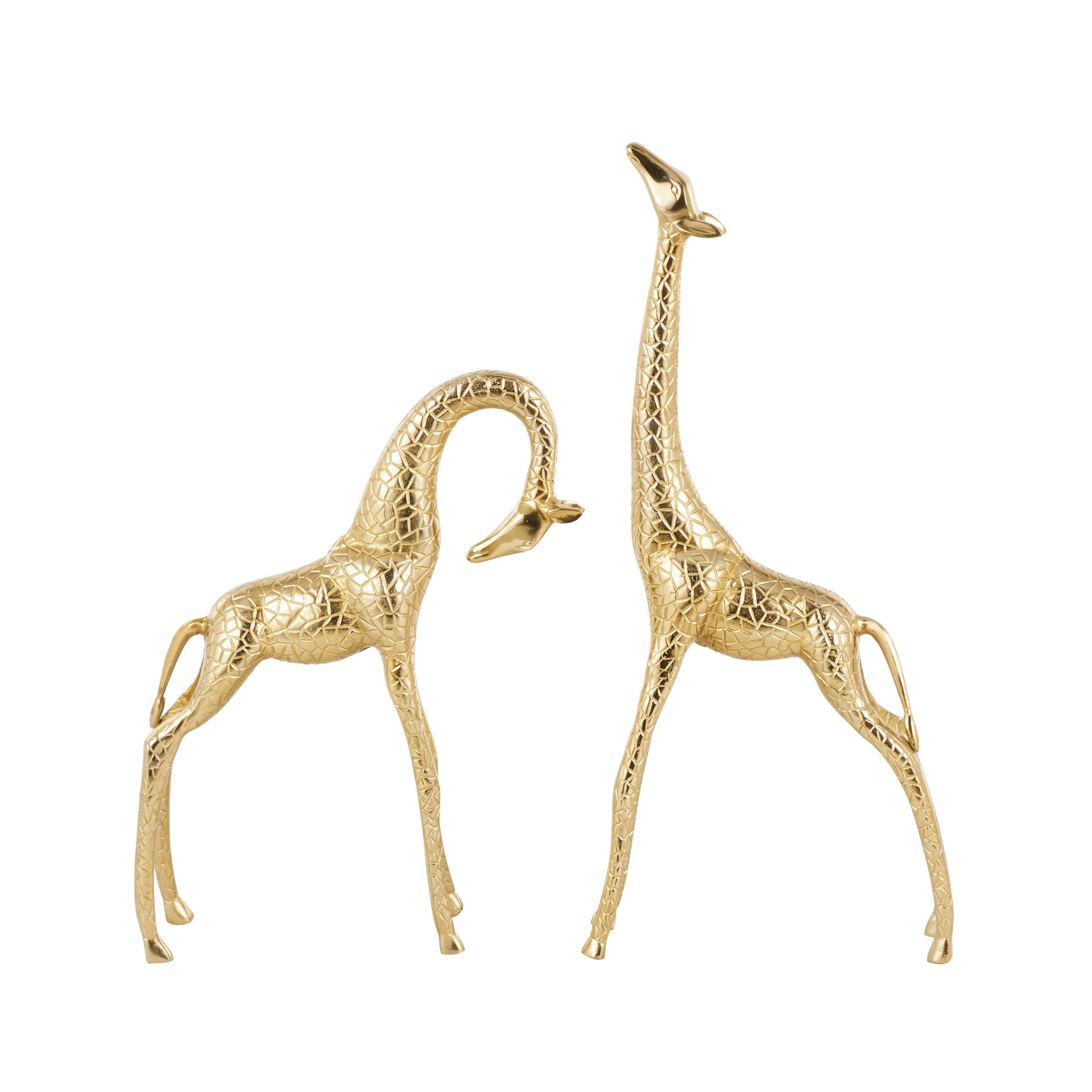 32", 23"H Gold Aluminum Metal Standing Giraffe Sculpture with Carved Spots, by DecMode (2 Count)