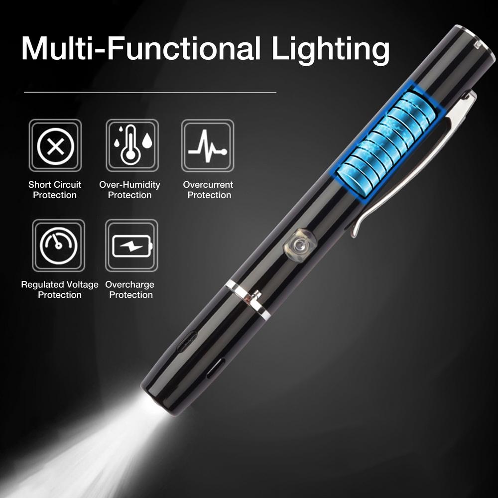 Famure USB Rechargeable Pen Flashlight Mini Portable Stainless Steel  Flashlight Yellow and White Light Dual Light Source Pen Light classic 
