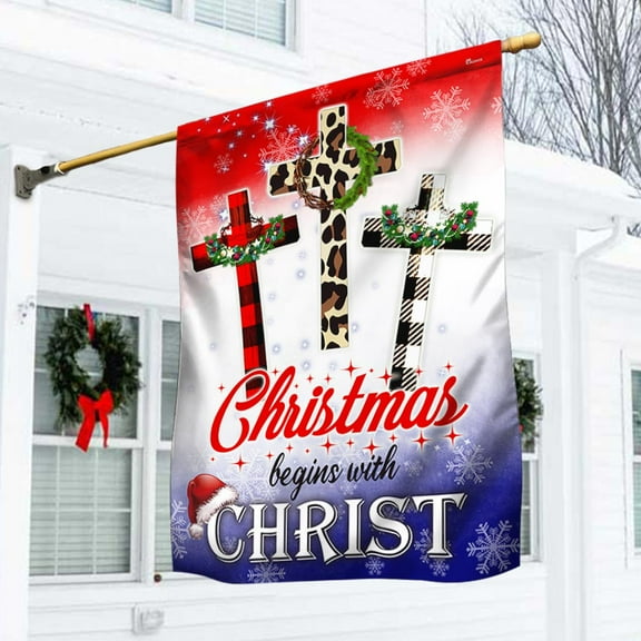 FLAGWIX American Christmas House Flag 29.5" x 39.5" - Christian Cross American Flag Christmas Begins With Christ DBD3053F