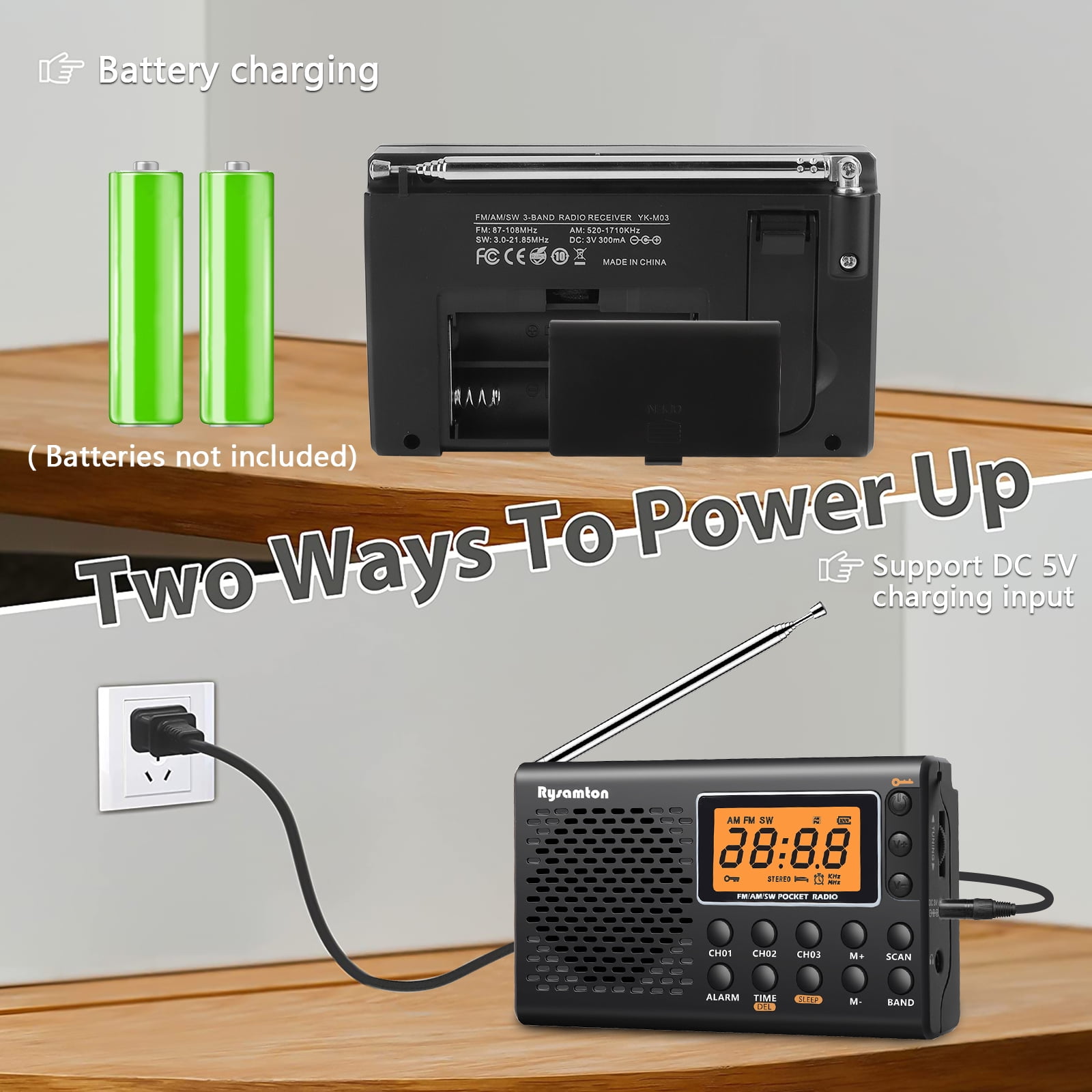 Small AM/FM/SM Radio with Great Reception, Battery Operated Radio with Big Speaker, Backlight Display, Pocket Transistor Radios for Emergency, Indoor Outdoor, Best Gift for All Ages