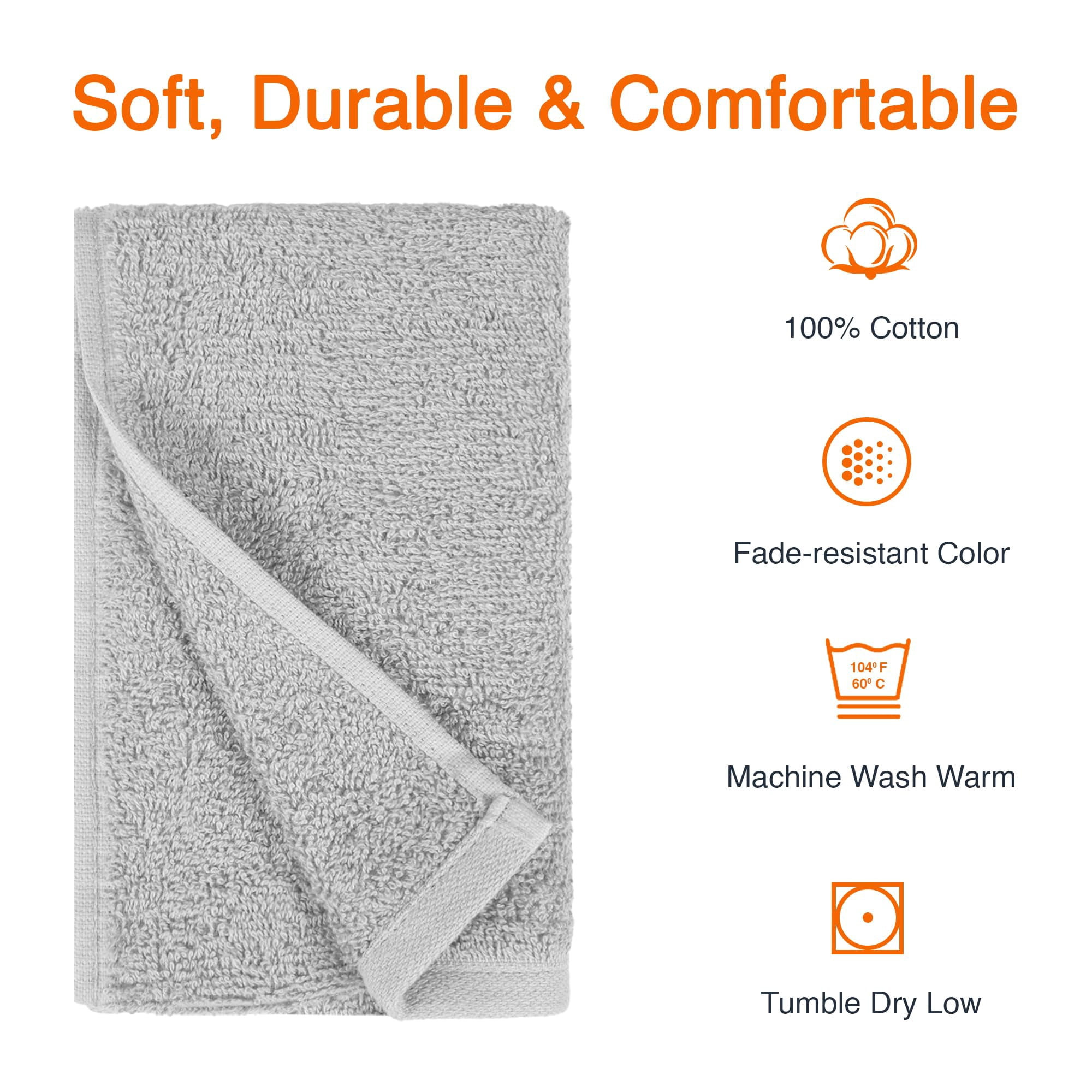 Soft Thick Cotton Hand Towels, 16 x 26 Inches, White, Absorbent Towels for Bathroom, Kitchen & Gym