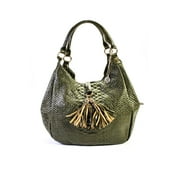 Angle View: Pre-owned|Big Buddha Womens Stitched Tassel Shoulder Handbag Green Gold Tone