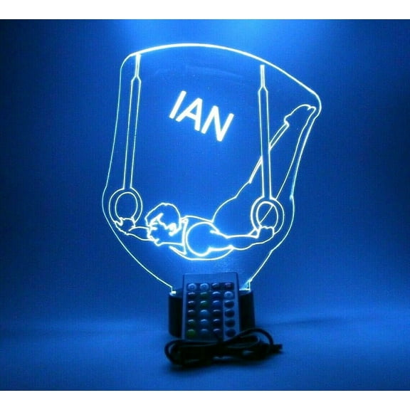 Gymnast Night Light Up Lamp LED Personalized Name Free Engraved Male Boy Gymnastics Table Lamp, Our Newest Feature - It's Wow, Comes with Remote, 16 Color Options, Dimmer, Great Gift