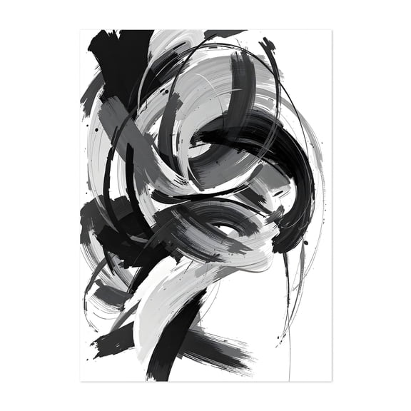 Abstract Black and White Swirls - Drawing Abstract Black and White Modern Art Geometric Minimalist Surrealism Unframed Wall Art Print 4 x 6 inches