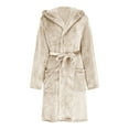 thumbnail image 4 of Fanxing Plush Robes for Women with Eye Mask Cozy Warm Fleece Hooded Bathrobe Super Soft Knee Lenght Spa Robe with Pockets Beige 2XL, 4 of 7