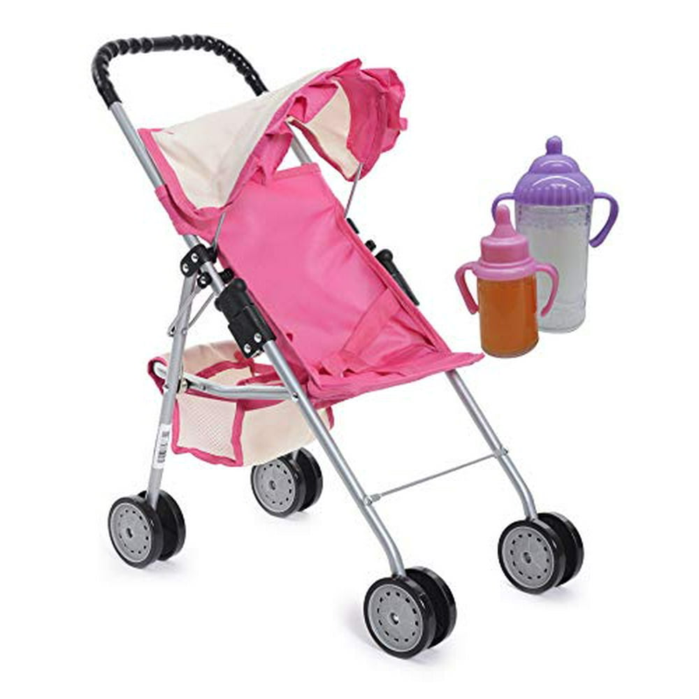 Fash N Kolor My First Doll Stroller With Basket Pink & Offwhite
