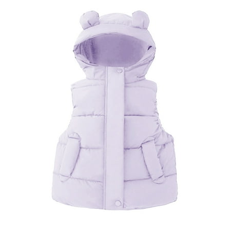 

IEUIBX Toddler Jackets for Girls Children s Down Jacket Vests For Boys And Girls Autumn And Winter Baby Bear Ears Hooded Warm Coats Toddler Kids Purple 18-24 Months
