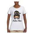 thumbnail image 3 of Autism Awareness Mom Life Messy Hair Bun | Cool Support Neon Print Bandana Mother's Day Womens Graphic T-Shirt, White, Large, 3 of 5