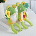 thumbnail image 4 of Sitting Frog Gnomes Plush Decoration, Stuffed Gnomes, Holding Sunflowers & Lotus Leaves, Cute Frog Eyes Knitted Hat, Long Legs Shelf Sitters Stuffed Ornaments (1Pc, A), 4 of 5
