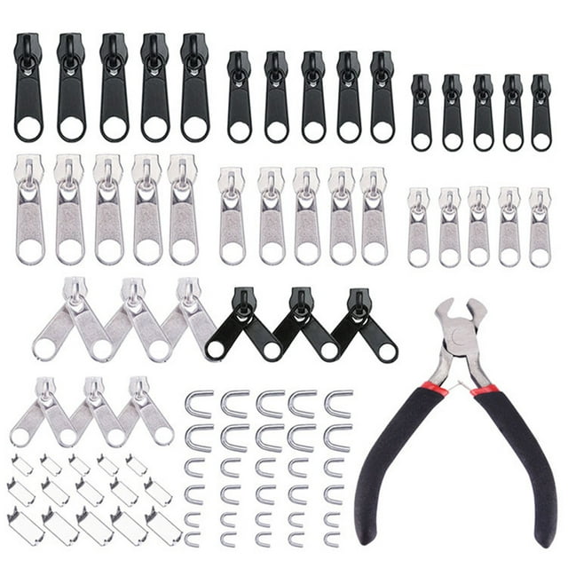 VONKY 84pcs/Bag Zipper Repair Kit Zip Slider Rescue Universal Zippers Clothes Bag Tent Fix Plier Sewing Tool