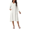 thumbnail image 2 of INSPIRE CHIC Women's Elegant Frilled Long Sleeve V Neck Casual Pleated Fit Flare A-Line Midi Dress M White, 2 of 5