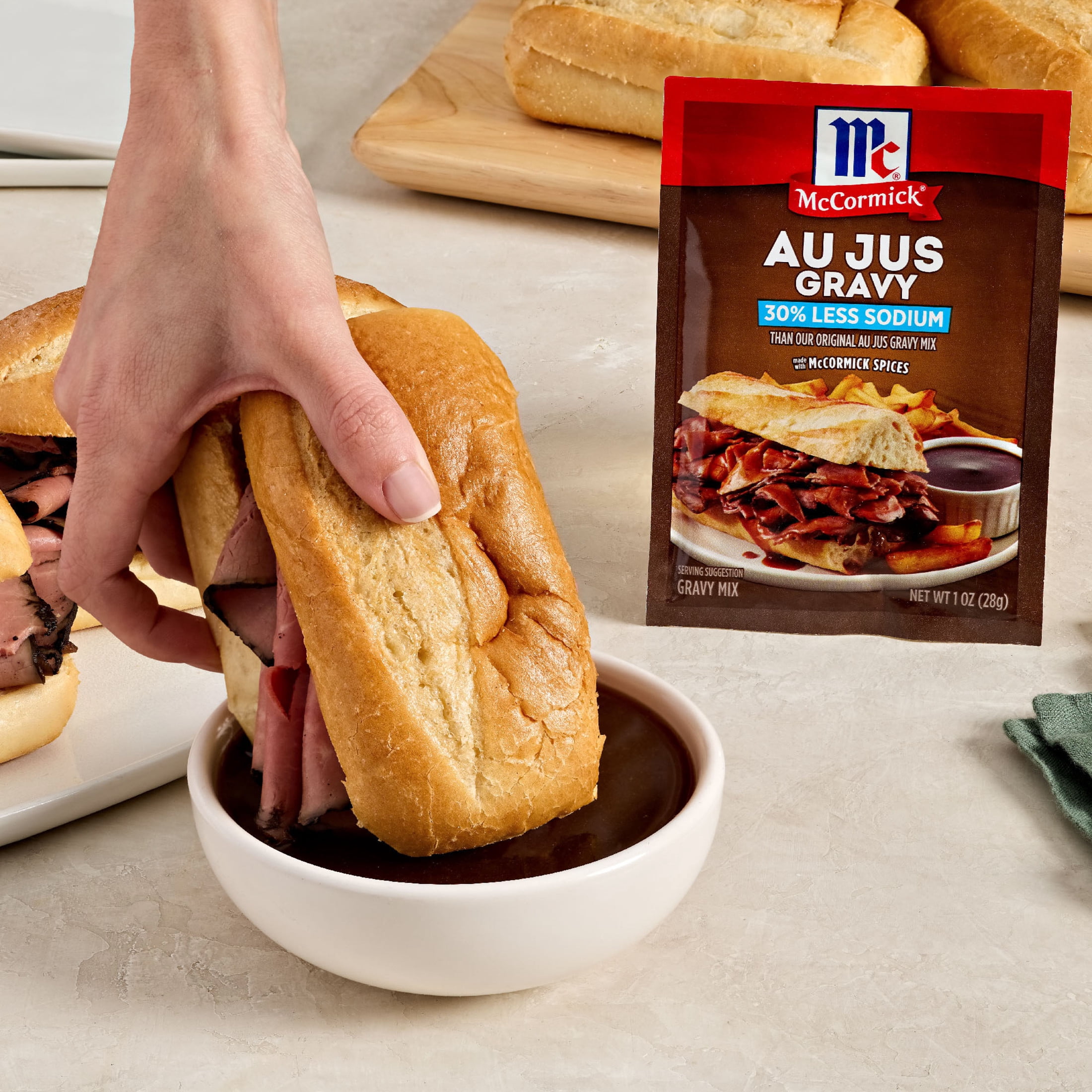McCormick Au Jus Gravy, 30% Less Sodium Gravy Mix, 1.0 oz Packet